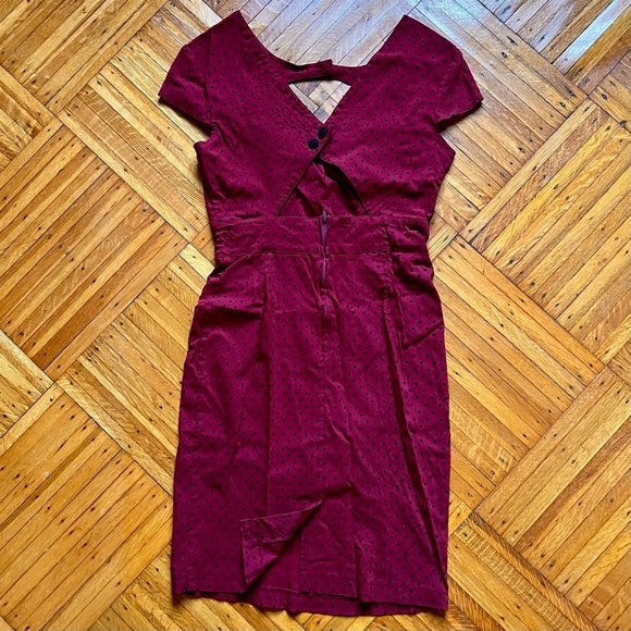 Hell Bunny Burgundy & Black Sandy Pencil Dress - Picture 4 of 6
